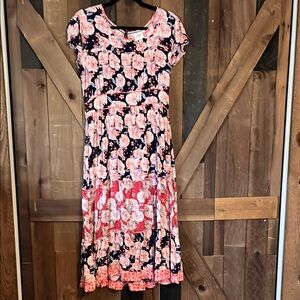 Knox Rose Navy and Pink Floral Midi Dress